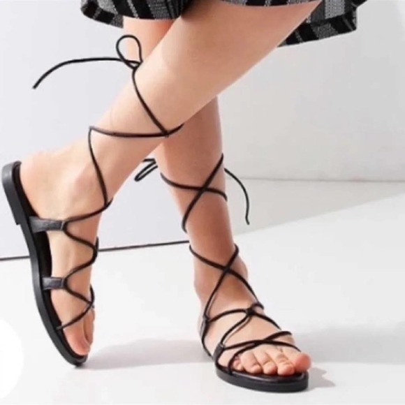 Urban Outfitters Shoes - UO Urban Outfitters Black Boho Faux Leather Gladiator Sandals - Size 8 - NWOT